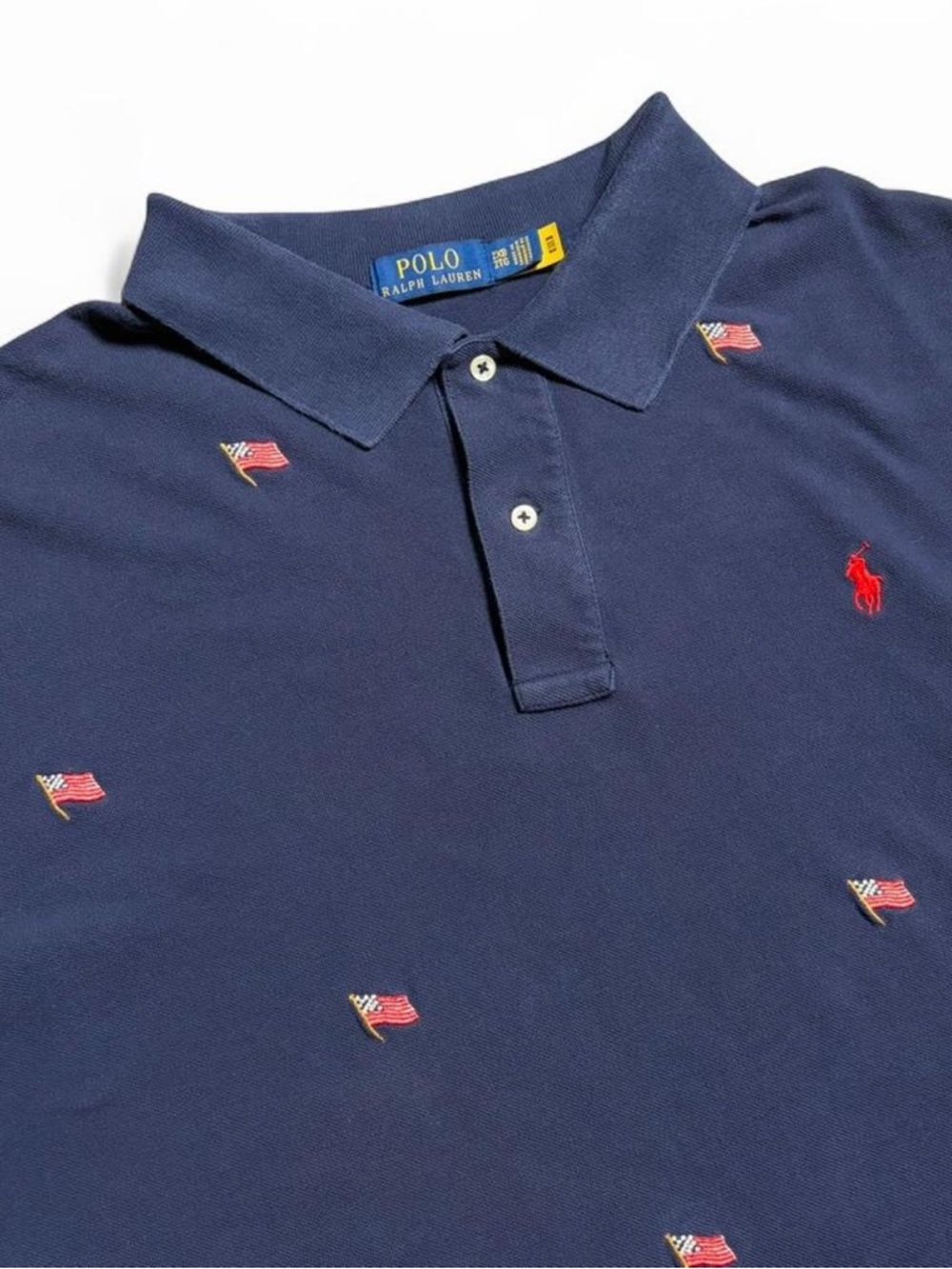 Ralph Lauren Navy Polo Shirt with Red Pony & Flag Embroidery
